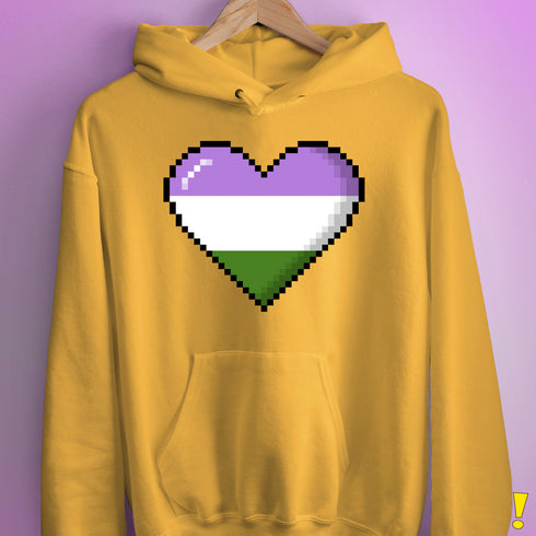 Genderqueer Pride 8-Bit Pixel Heart Hoodie - Mustard